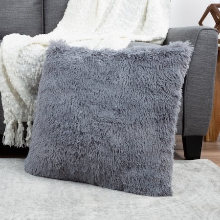 HASTINGS HOME Hastings Home Faux Fur Shag Pillow (24-inch, Gray) 811833AVO